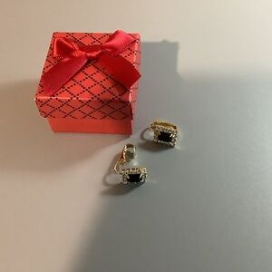 18KGF Black Stone clip-on Earrings - Elegant Women's Jewelry